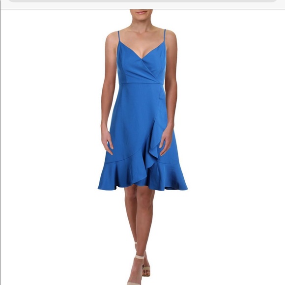 FINAL PRICE Aqua Faux-Wrap Flounce Dress - Picture 7 of 8